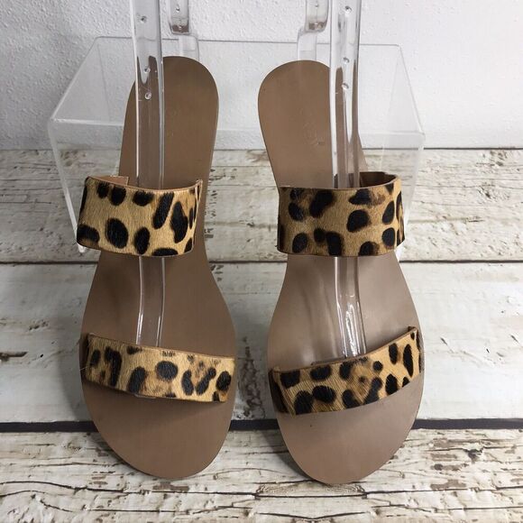 J. Crew Factory Womens Animal Print Calf Hair Leather Double Strap Sandals Sz 9 - Picture 3 of 11